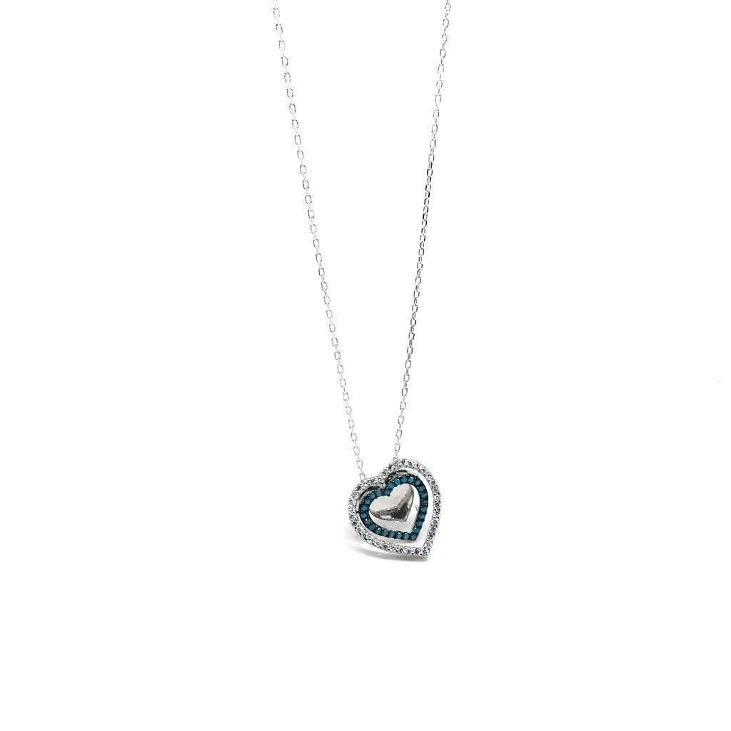 Rose Gold and Silver Cubic Zirconia Circle Heart Pendant Necklace