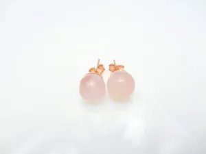 Rose Gold Sterling Silver Earrings, Pink Quartz Round Gemstone, Elegant Jewelry for Evening Wear, Perfect Gift for Her