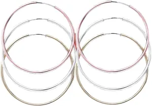 Rosemarie & Jubalee Women's Set Of 3 Polished Gold Copper And Silver Tone Chic Endless Open Wire Hoop Hypoallergenic Post Earrings, 40mm