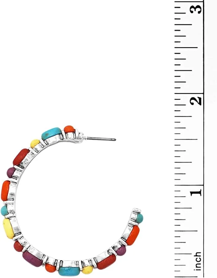 Rosemarie & Jubalee Women's Western Style Semi Precious Howlite Stone Hoop Hypoallergenic Post Earrings, 30mm-40mm
