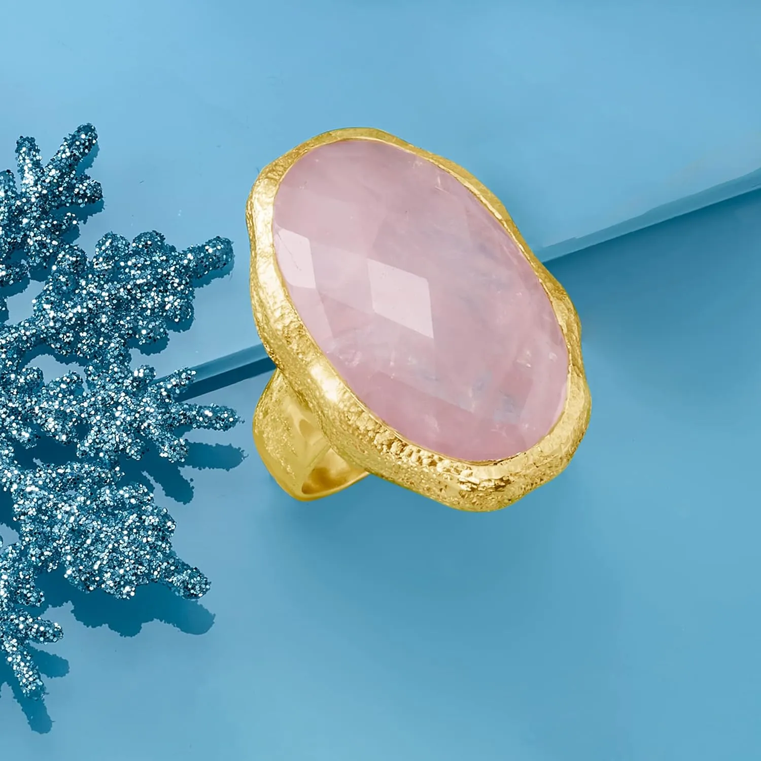 Ross-Simons 17.00 Carat Rose Quartz Ring in 18kt Gold Over Sterling