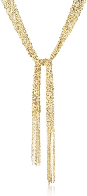 Ross-Simons Italian 18kt Gold Over Sterling Silver Mesh Tie Necklace. 32 inches