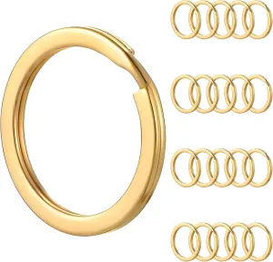 Round Flat Key Chain Ring Metal Split Dog Tag Keychain Ring Stainless Steel for Home Car Keys Attachment, Arts Crafts and Belt Lanyards, 20PCS Gold