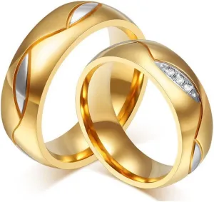 ROWAG 6MM Men Gold Plated Stainless Steel Couple Wedding Bands for Him and Her Women Cubic Zirconia CZ Inlaid Promise Engagement Rings
