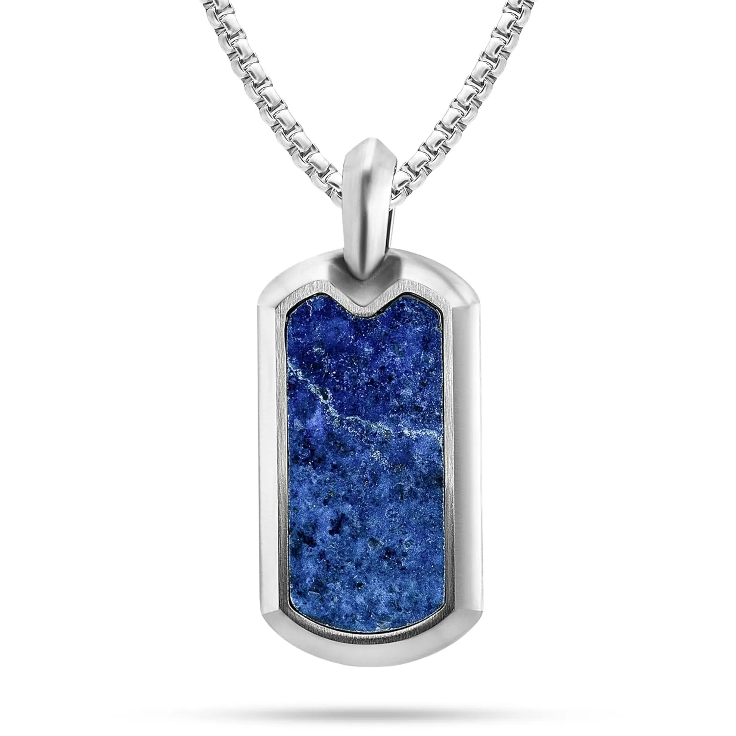 RTZN Lapis Lazuli Necklace for Men  Premium Handcrafted Lapis Lazuli Pendant Necklaces - Blue Lapis Pendant Necklace Dog Tag with Stainless Steel Chain 22" Inch   2" Extension