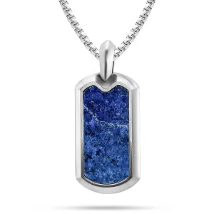 RTZN Lapis Lazuli Necklace for Men  Premium Handcrafted Lapis Lazuli Pendant Necklaces - Blue Lapis Pendant Necklace Dog Tag with Stainless Steel Chain 22" Inch   2" Extension