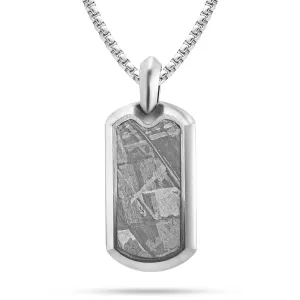 RTZN Meteorite Necklace for Men  Premium Meteorite Mens Dog Tag Pendant Necklaces with Silver Stainless Steel Chain 22" Inch   2" Extension