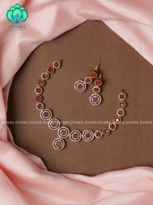 RUBY CIRCLE - stylish and minimal elegant neckwear with earrings- Zivara Fashion