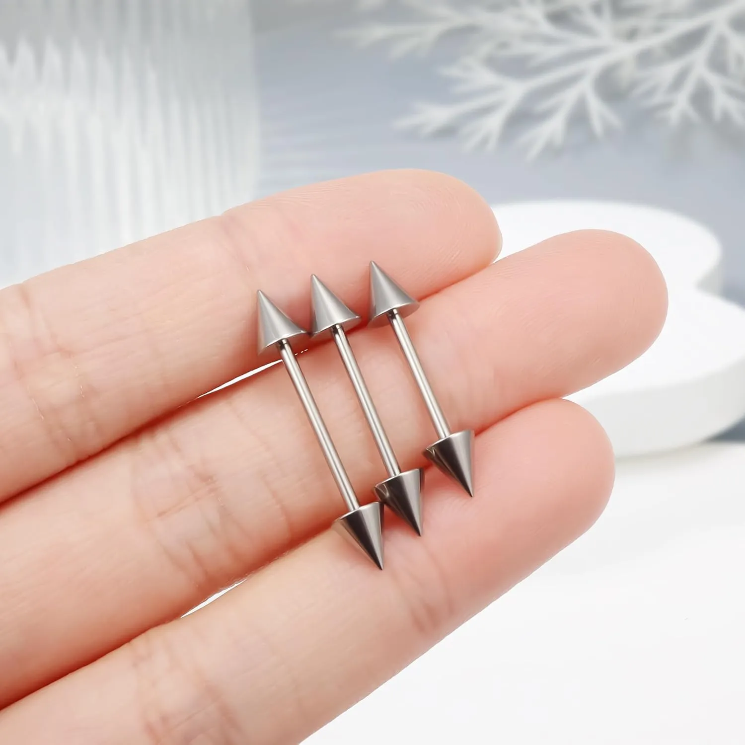 Ruifan ASTM F136 Titanium Externally Threaded Nipple Piercing Jewelry Barbell Ring Spike Tongue Rings Nipple Straight Body Piercing Jewelry for Women Men 16G 14G 12mm 14mm 16mm Cartilage Industrial