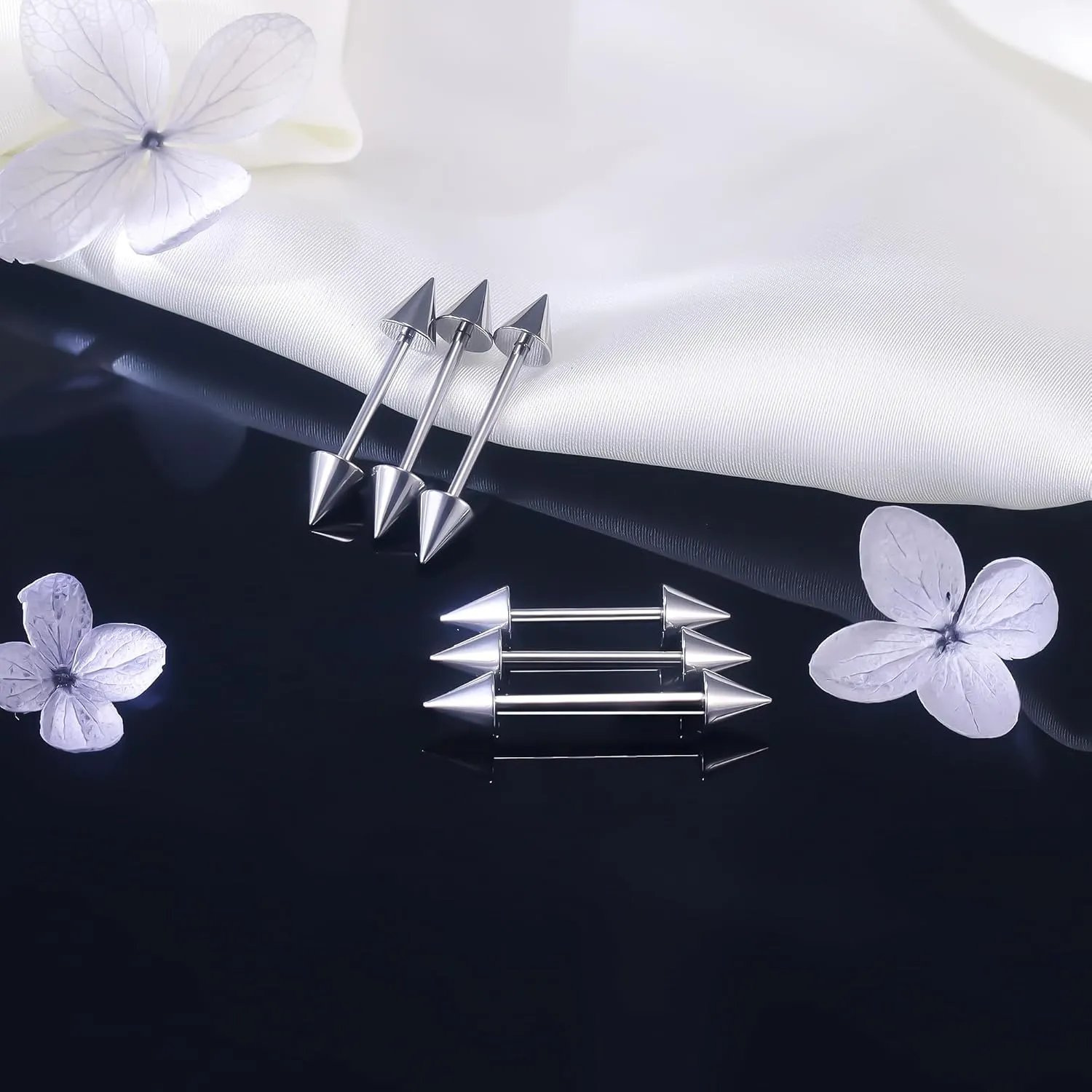 Ruifan ASTM F136 Titanium Externally Threaded Nipple Piercing Jewelry Barbell Ring Spike Tongue Rings Nipple Straight Body Piercing Jewelry for Women Men 16G 14G 12mm 14mm 16mm Cartilage Industrial