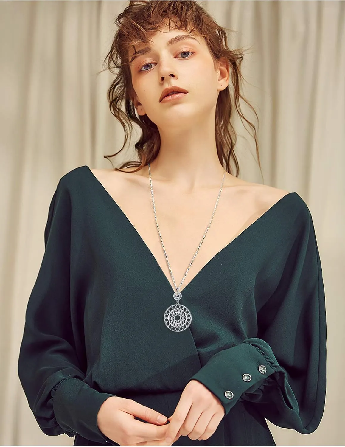 S925 Sterling Silver Long Chain Sweater Necklace for Women Statement Pendant Fringe Necklaces Jewelry Gift