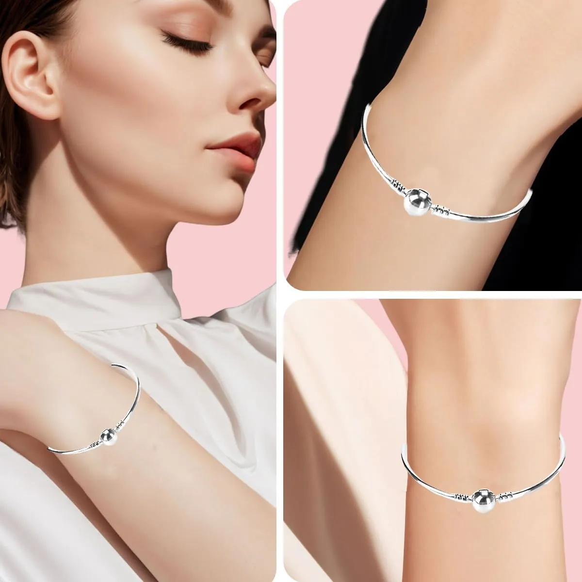 S925 Sterling Silver Snake Bracelet DIY Beaded Bracelet