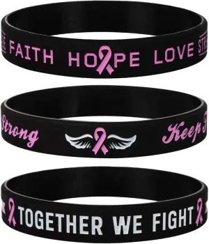 Sainstone Pink Awareness Ribbon Silicone Bracelets with Saying, Mental Health Awareness Bracelets, Cancer & Cause Awareness Wristbands Gift for Men Women, Patients Survivors Family Friends