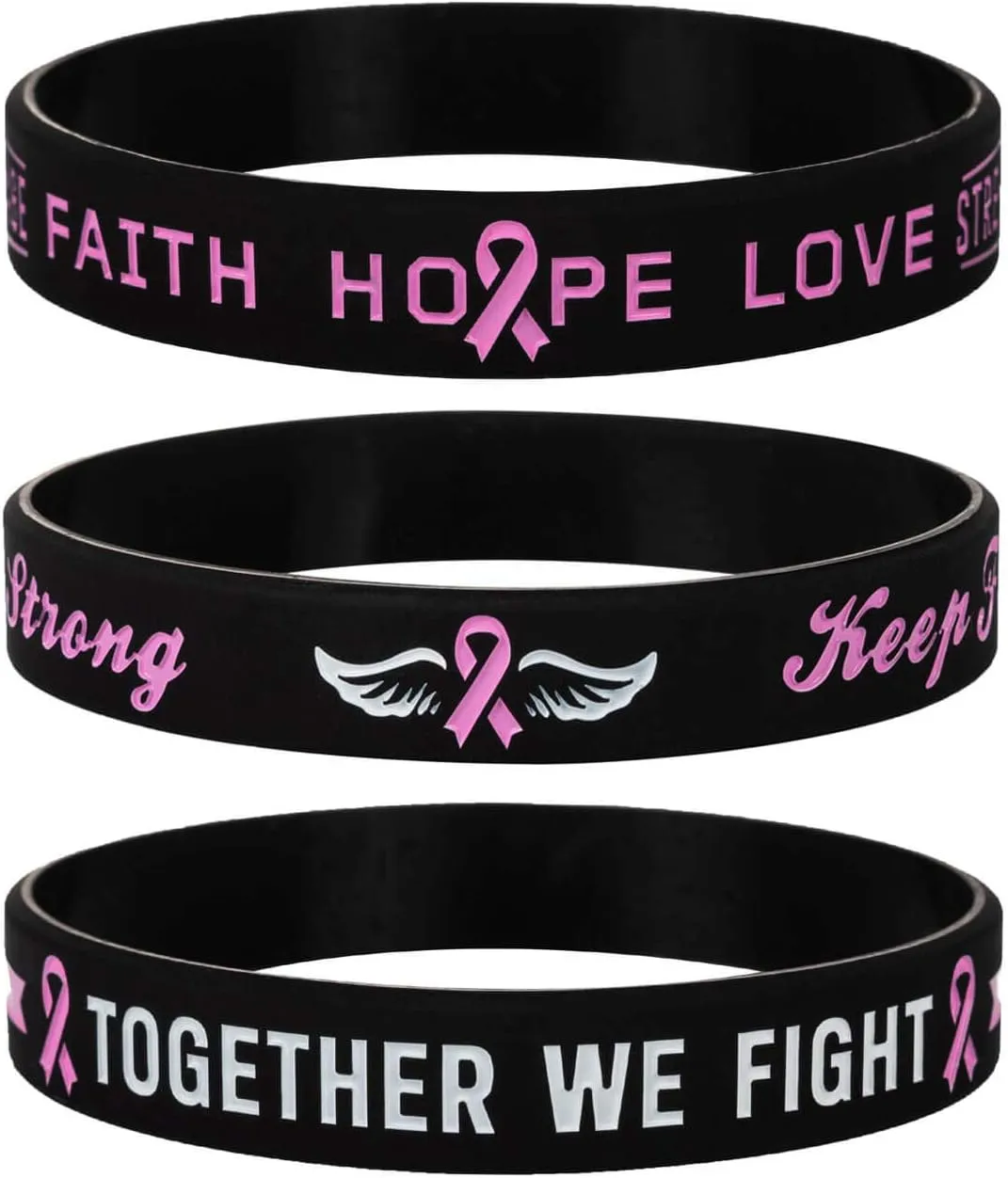 Sainstone Pink Awareness Ribbon Silicone Bracelets with Saying, Mental Health Awareness Bracelets, Cancer & Cause Awareness Wristbands Gift for Men Women, Patients Survivors Family Friends