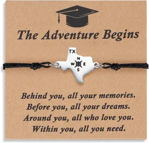 SAM & LORI Unique Graduation Gifts-State Map Compass Charm-Graduation Cap Box-Adjustable Bracelet for 5th 8th Middle School High School College Grads