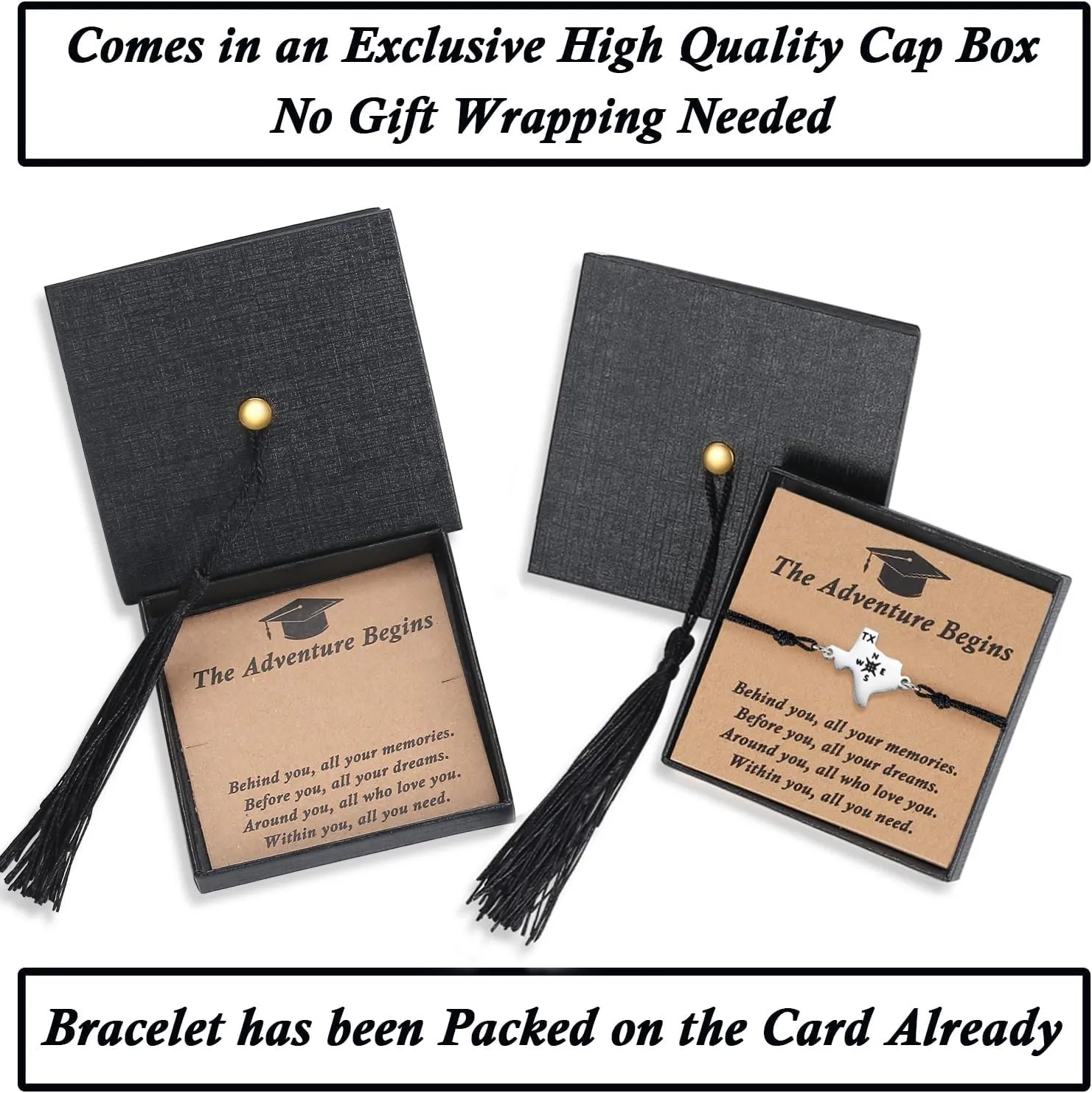 SAM & LORI Unique Graduation Gifts-State Map Compass Charm-Graduation Cap Box-Adjustable Bracelet for 5th 8th Middle School High School College Grads
