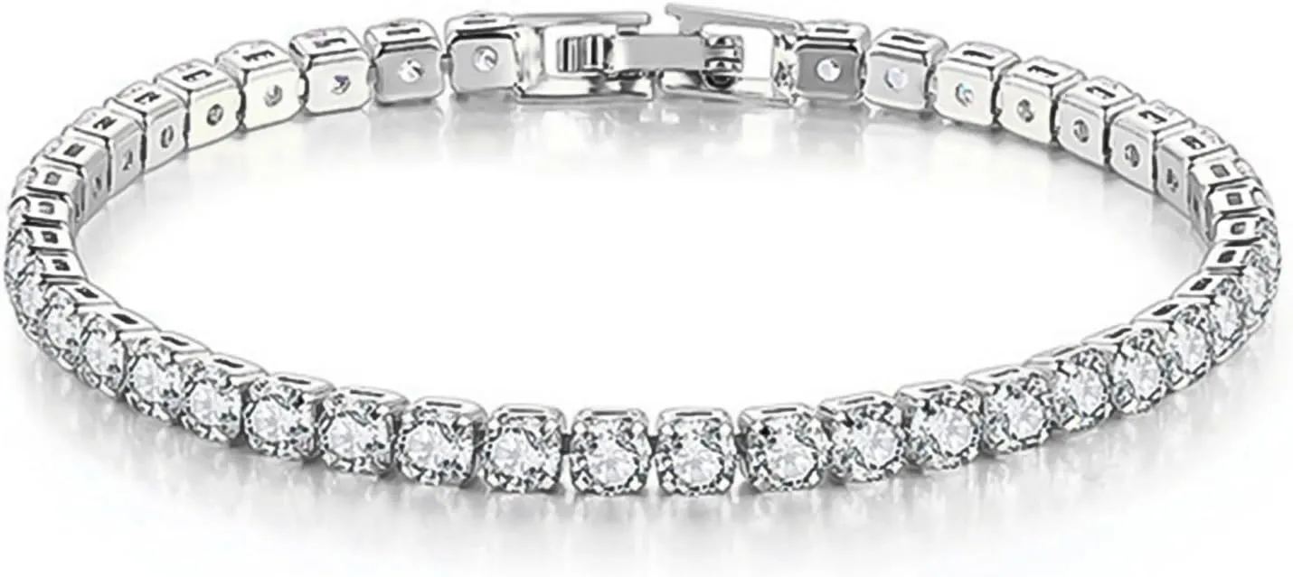 SDA Iced Out Diamond Tennis Chain Bracelets 3.0mm/4.0mm Round 5A Cubic Zirconia Stainless Steel Water Proof Never Fade Bracelets for Women and Men