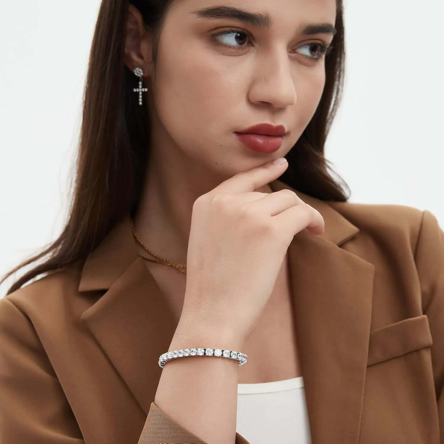 SDA Iced Out Diamond Tennis Chain Bracelets 3.0mm/4.0mm Round 5A Cubic Zirconia Stainless Steel Water Proof Never Fade Bracelets for Women and Men