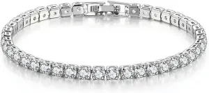 SDA Iced Out Diamond Tennis Chain Bracelets 3.0mm/4.0mm Round 5A Cubic Zirconia Stainless Steel Water Proof Never Fade Bracelets for Women and Men