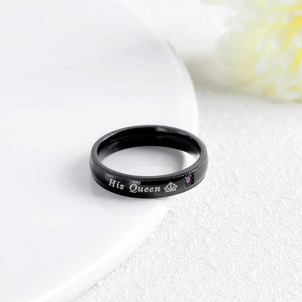 Set of 2 His Queen Her King Rings Stainless Steel Wedding Engagement Band Matching Promise Rings For Couple Anniversary Jewelry