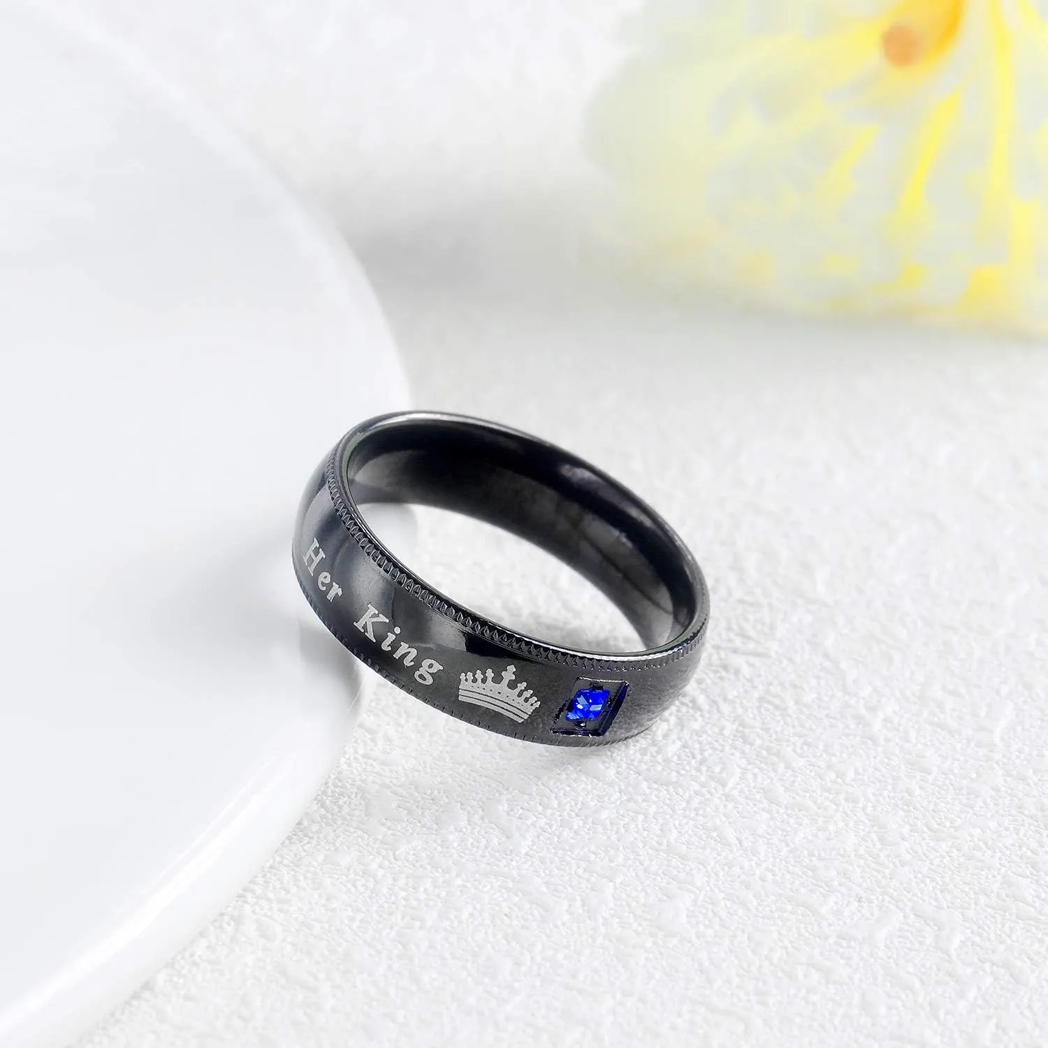 Set of 2 His Queen Her King Rings Stainless Steel Wedding Engagement Band Matching Promise Rings For Couple Anniversary Jewelry
