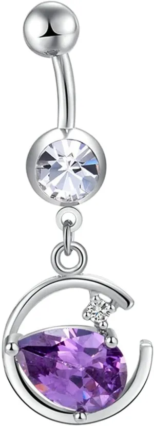 Sexy Belly Button Rings, Belly Rings Purple Stainless Steel Navel Rings Belly Button Nails Purple Teardrop Cubic Zirconia