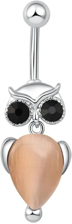 Sexy Belly Button Rings for Women, Cubic Zirconia Navel Rings Champagne Surgical Steel Owl 4.66G for Women Girls Body Piercing Jewelry