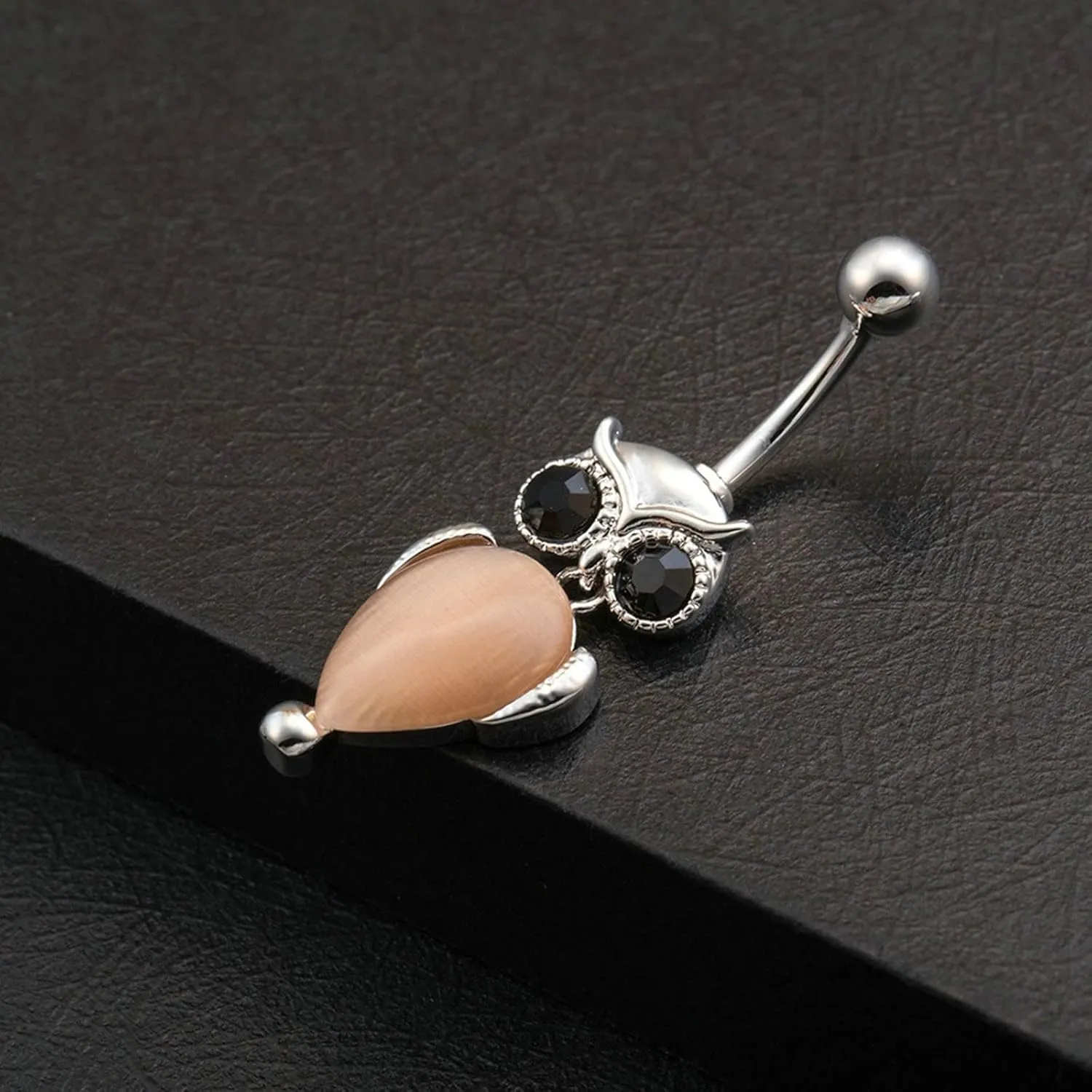 Sexy Belly Button Rings for Women, Cubic Zirconia Navel Rings Champagne Surgical Steel Owl 4.66G for Women Girls Body Piercing Jewelry