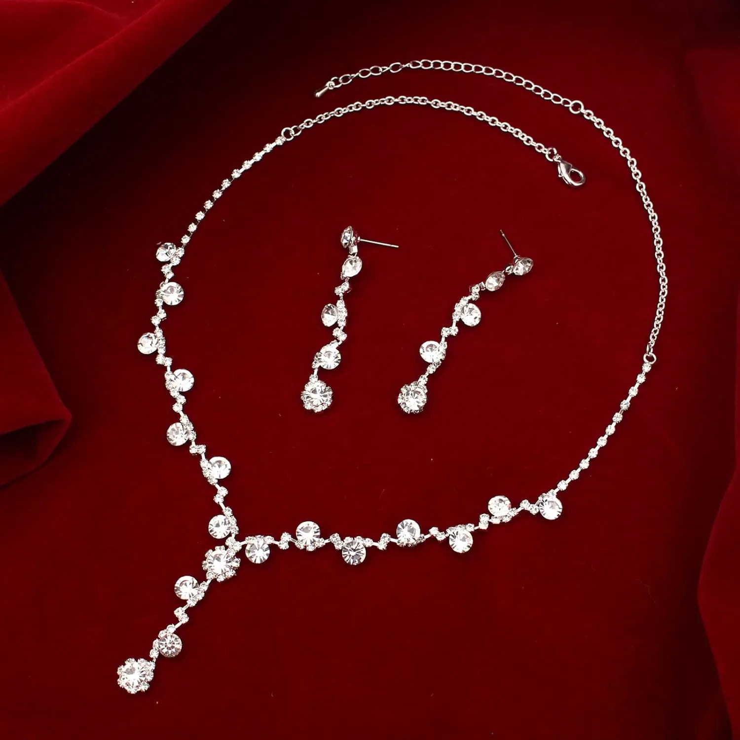 SFE Elegant Bridal Crystal Necklace Dangle Earrings Bracelet Wedding Jewelry Sets for Bridesmaid Prom Costume for Women