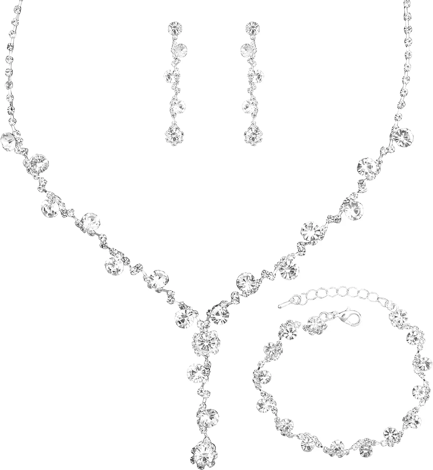 SFE Elegant Bridal Crystal Necklace Dangle Earrings Bracelet Wedding Jewelry Sets for Bridesmaid Prom Costume for Women