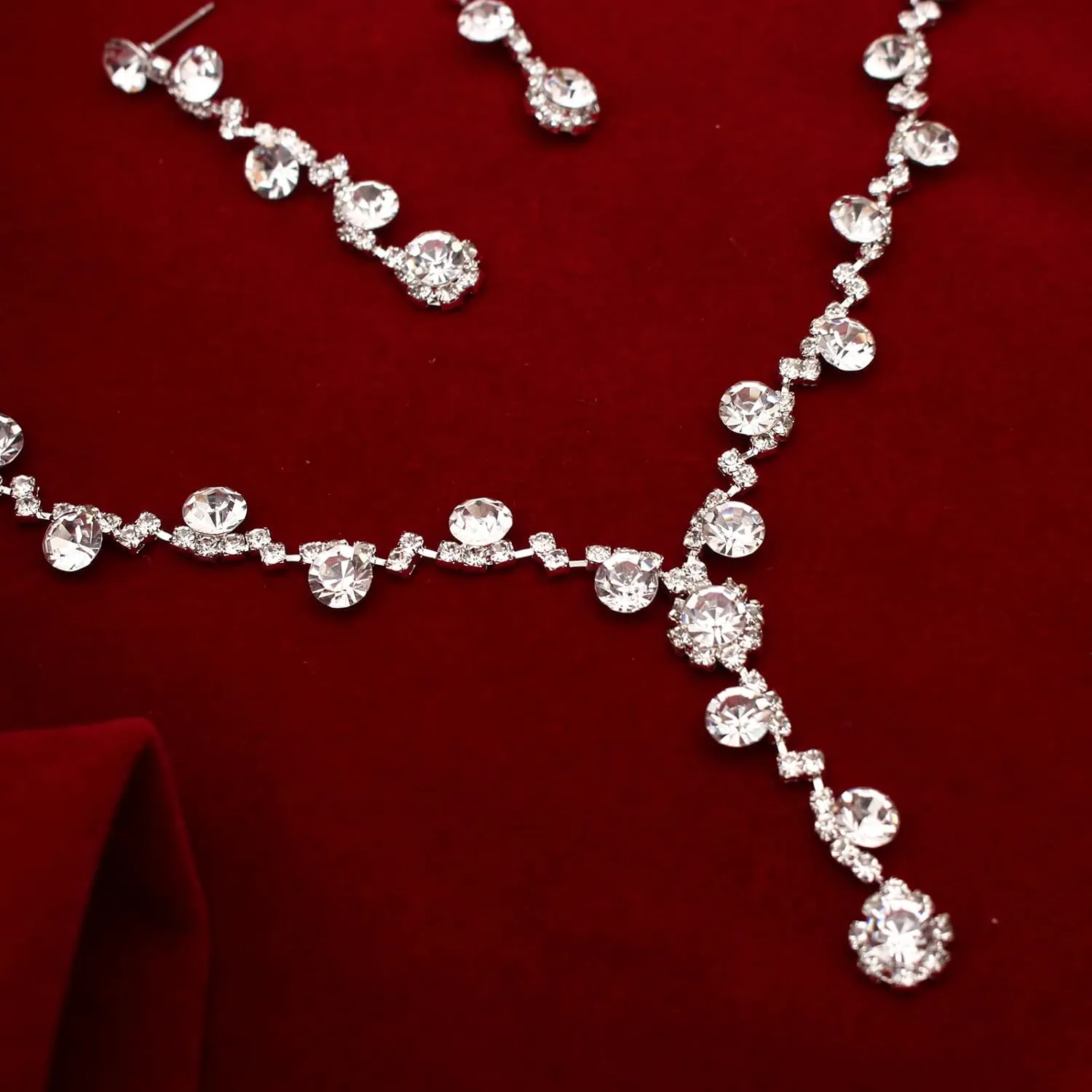 SFE Elegant Bridal Crystal Necklace Dangle Earrings Bracelet Wedding Jewelry Sets for Bridesmaid Prom Costume for Women
