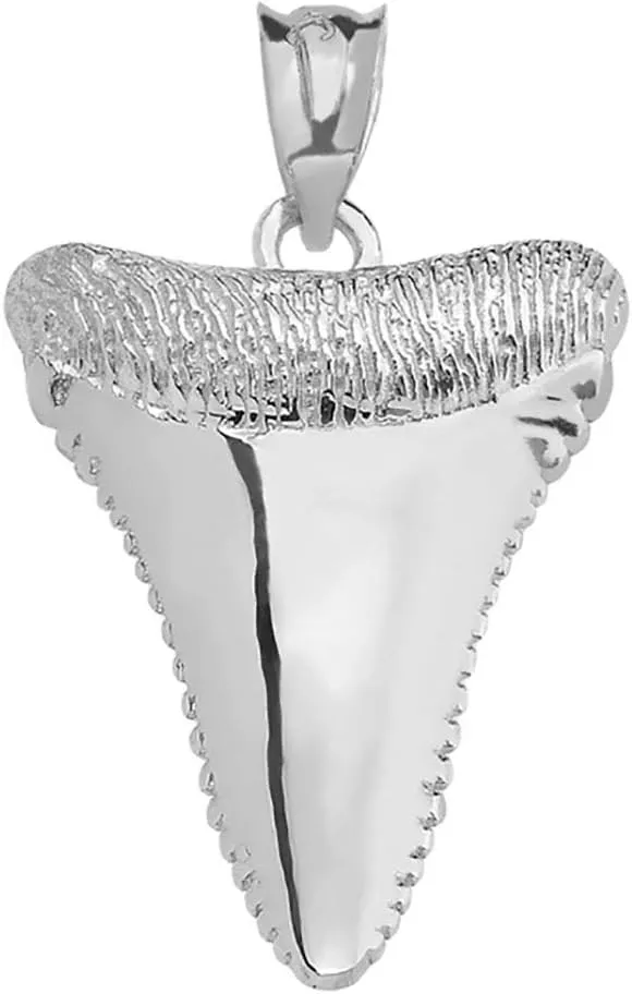 Shark Tooth Lucky Pendant Necklace in Polished 925 Sterling Silver