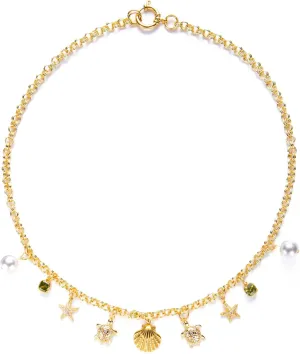 Shell Necklace for Women Starfish Turtle Pearl Shell Charm Necklace 18K Gold Plated Summer Beach Choker Necklaces Jewelry Gift