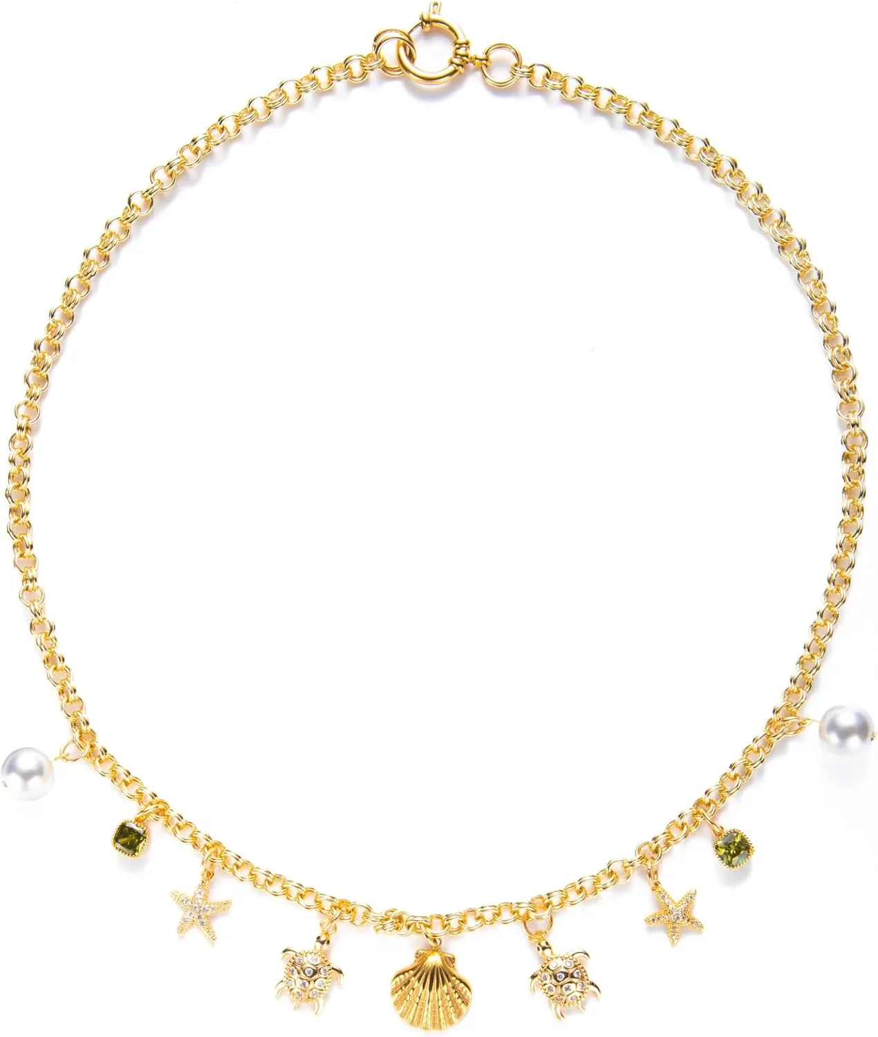 Shell Necklace for Women Starfish Turtle Pearl Shell Charm Necklace 18K Gold Plated Summer Beach Choker Necklaces Jewelry Gift