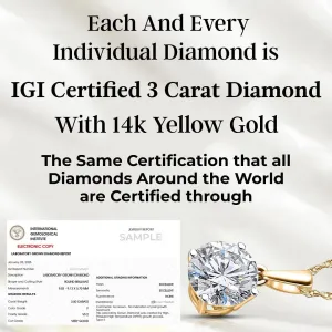 SHOP LC DELIVERING JOY Lab Grown Diamond Necklace for Women in 14k Yellow Gold 3 Carat Pendant - Wedding Anniversary Jewelry Engagement Birthday Gifts for Her