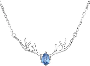 Silver Plated Deer Antlers Necklace for Women - Dainty Teardrop Birthstone Pendant Charm Jewelry Gift