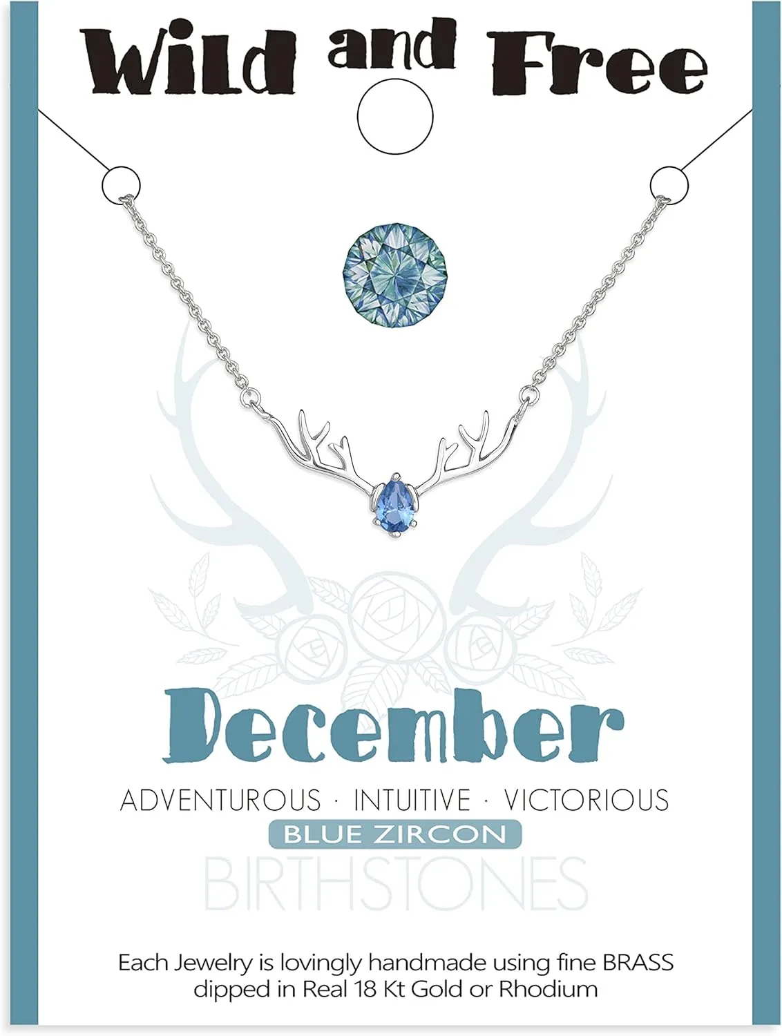 Silver Plated Deer Antlers Necklace for Women - Dainty Teardrop Birthstone Pendant Charm Jewelry Gift
