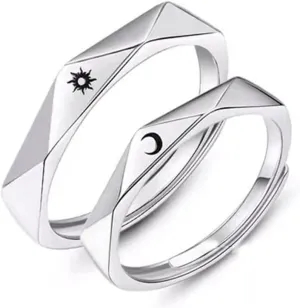 Silver Rings Couples Ring for Lozenge Micro-Set Gem Jewelry Adjustable Pair of Silver Color Rings Men Women Festival Birthday GIF Silver Rings for Women (Gem Color : 08)