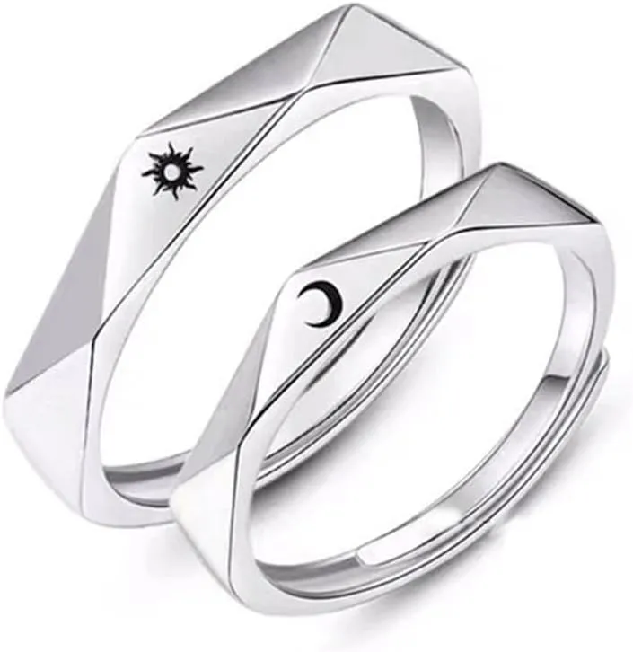 Silver Rings Couples Ring for Lozenge Micro-Set Gem Jewelry Adjustable Pair of Silver Color Rings Men Women Festival Birthday GIF Silver Rings for Women (Gem Color : 08)