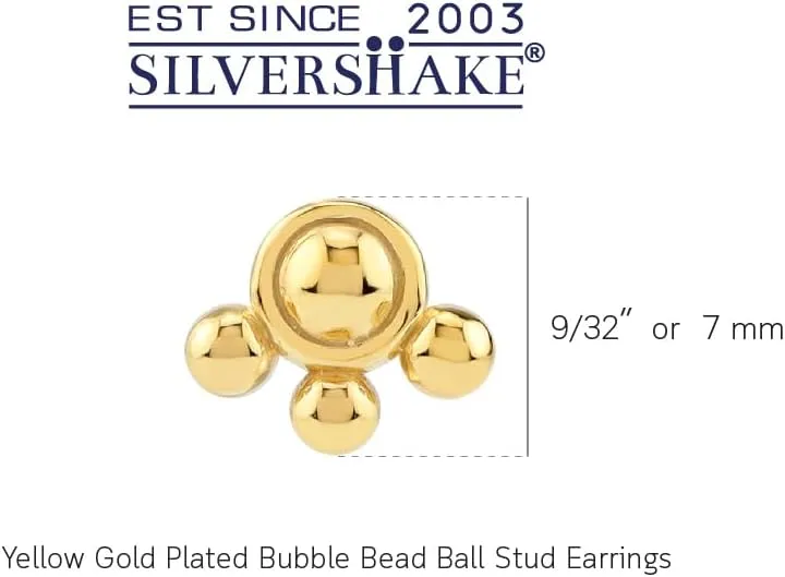 Silvershake Petite White Gold Plated or Yellow Gold Plated 925 Sterling Silver Minimalist Chic Circle Bubble Bead Ball Stud Earrings Jewelry for Women