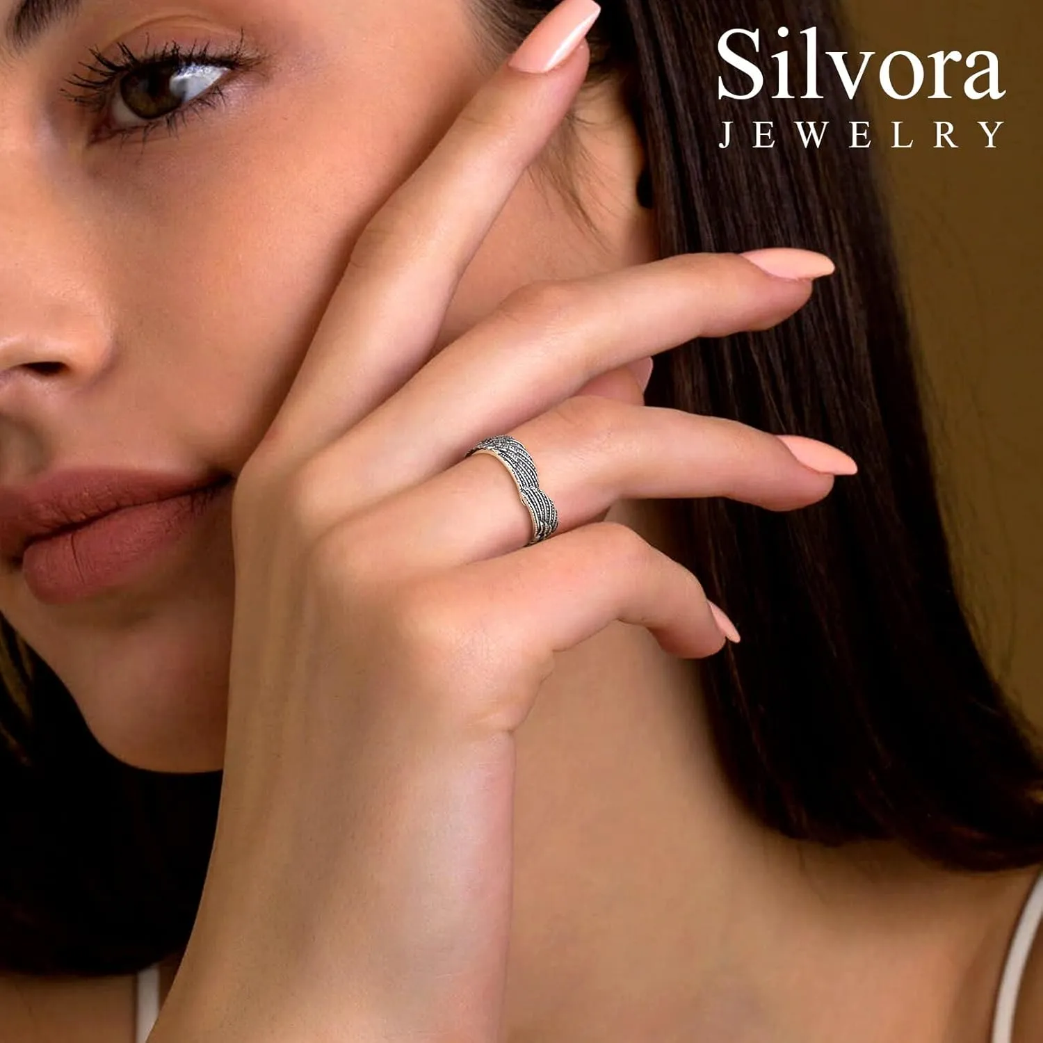 Silvora 925 Sterling Silver Angel Wings Band Rings for Women Men Personalized Custom with Gift Packaging