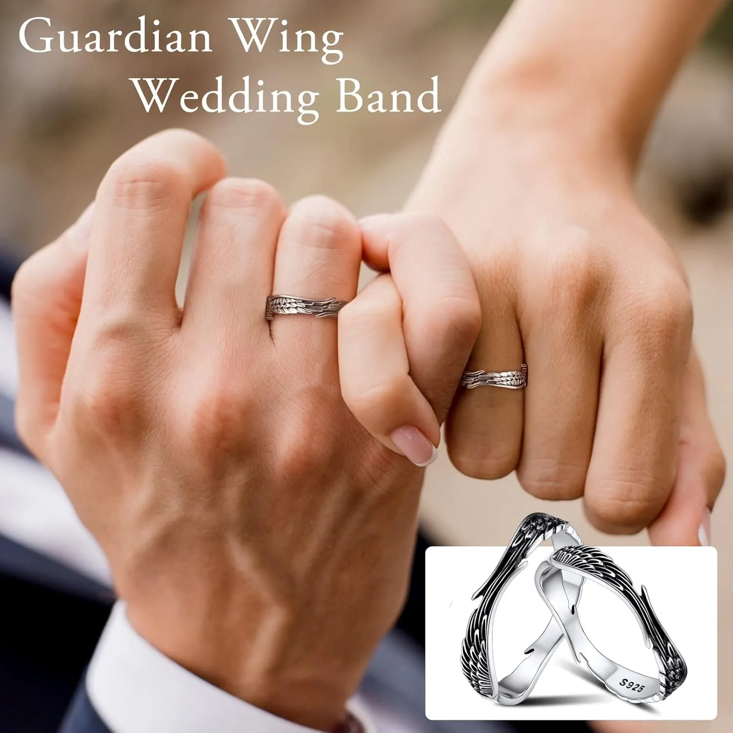 Silvora 925 Sterling Silver Angel Wings Band Rings for Women Men Personalized Custom with Gift Packaging