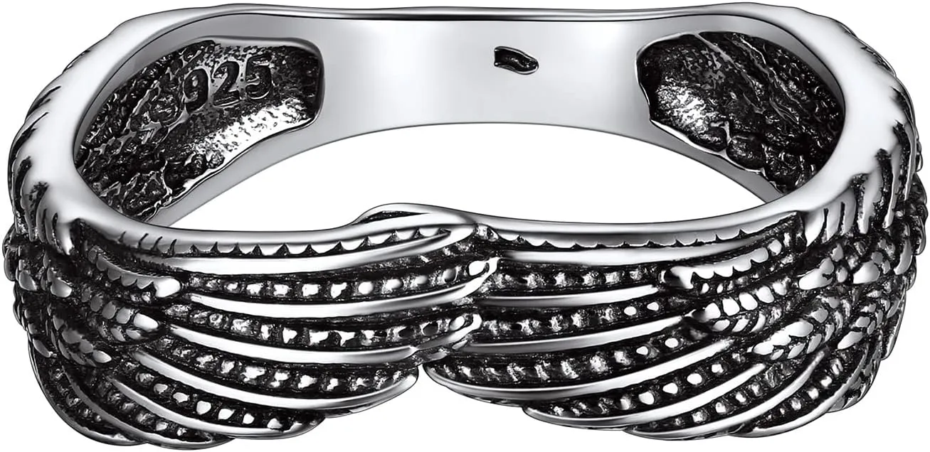 Silvora 925 Sterling Silver Angel Wings Band Rings for Women Men Personalized Custom with Gift Packaging