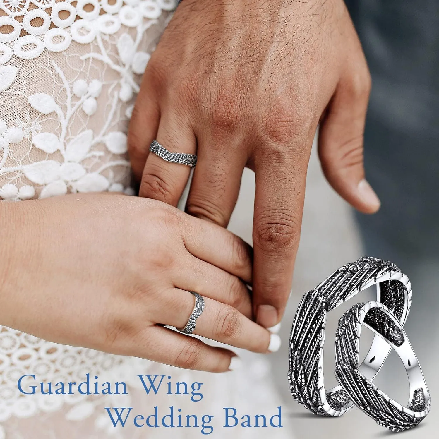 Silvora 925 Sterling Silver Angel Wings Band Rings for Women Men Personalized Custom with Gift Packaging