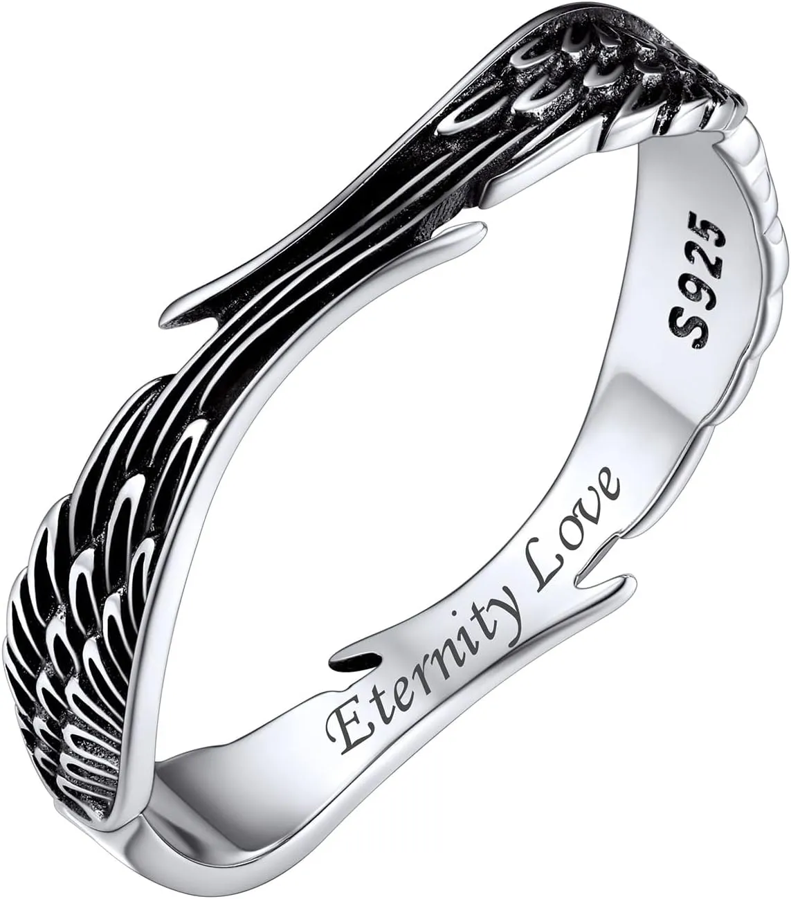 Silvora 925 Sterling Silver Angel Wings Band Rings for Women Men Personalized Custom with Gift Packaging