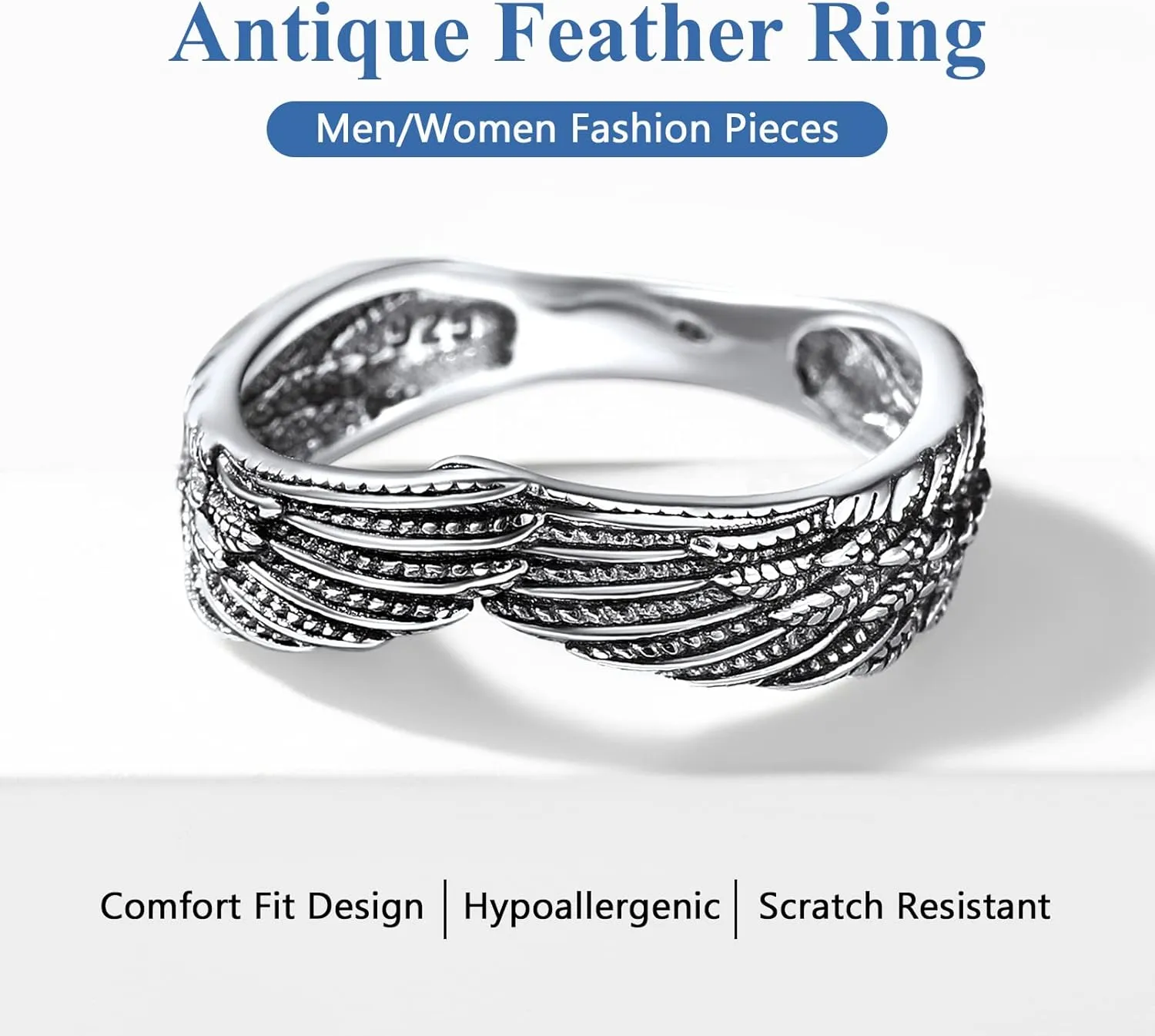 Silvora 925 Sterling Silver Angel Wings Band Rings for Women Men Personalized Custom with Gift Packaging