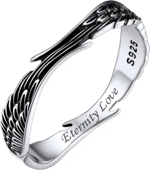 Silvora 925 Sterling Silver Angel Wings Band Rings for Women Men Personalized Custom with Gift Packaging