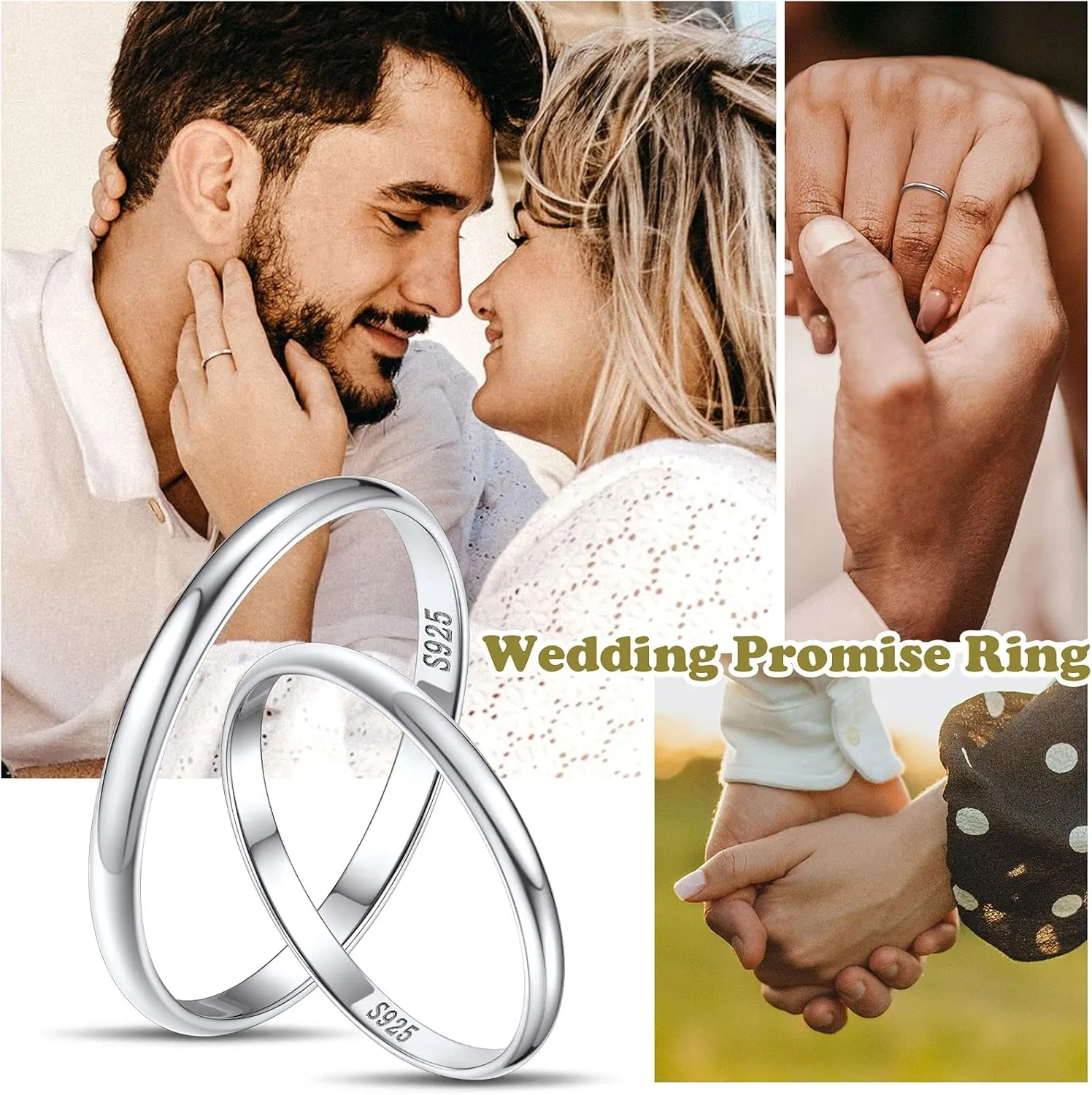 Silvora Sterling Silver Polished Band Rings, 2mm/3mm/5mm Rose Gold Eternity Wedding Engagement Bands for Women Men Size 4-12