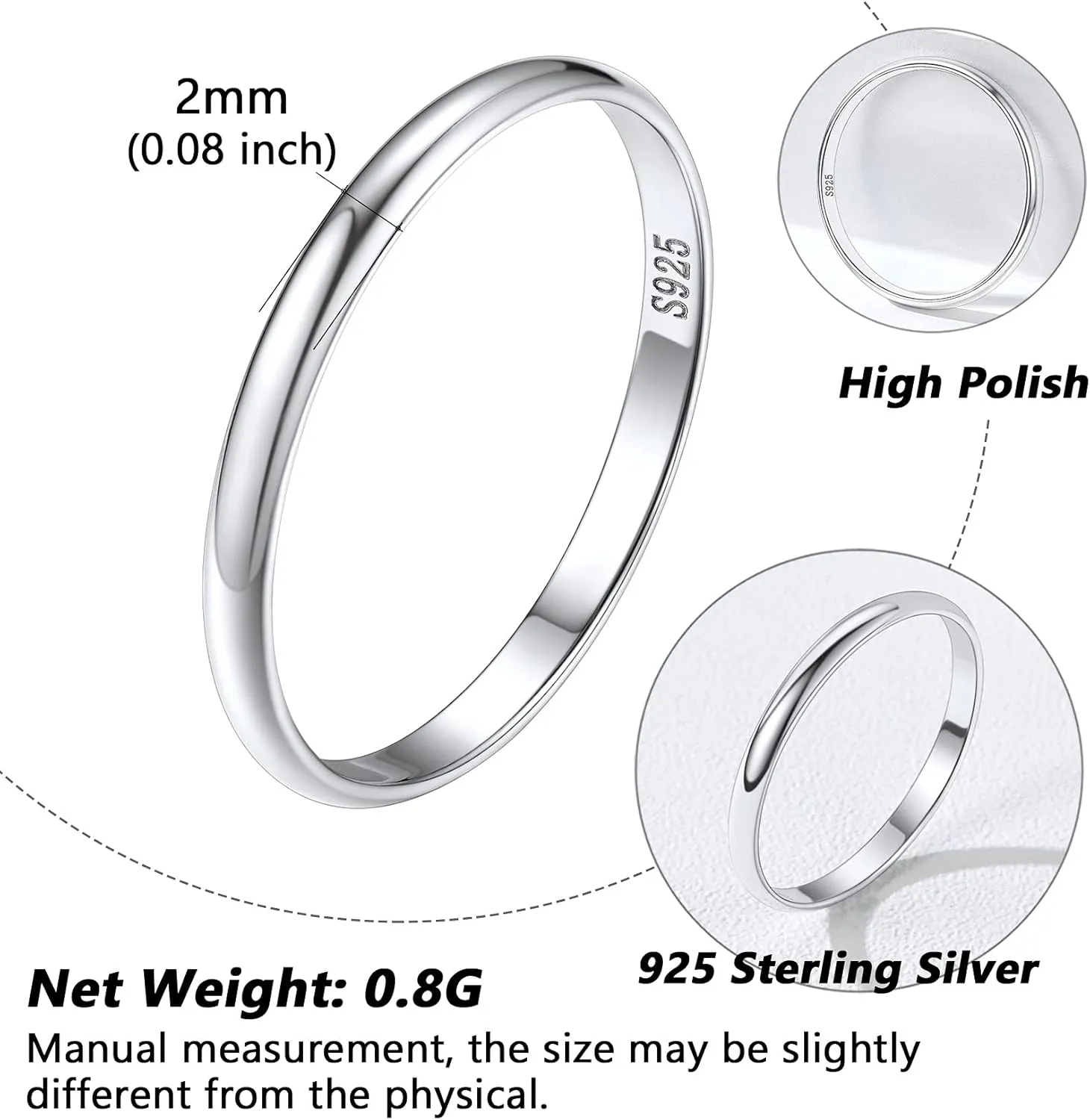 Silvora Sterling Silver Polished Band Rings, 2mm/3mm/5mm Rose Gold Eternity Wedding Engagement Bands for Women Men Size 4-12