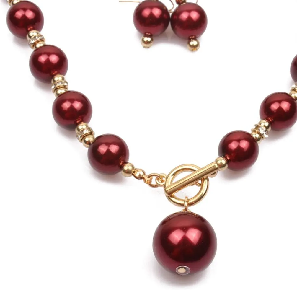 Simple Elegant Faux Pearl Choker Pendant Necklace Earrings Set
